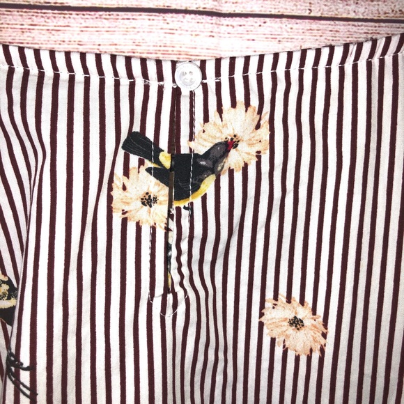 Nanette Lepore Striped Cotton Floral Birds Blouse - Picture 6 of 8